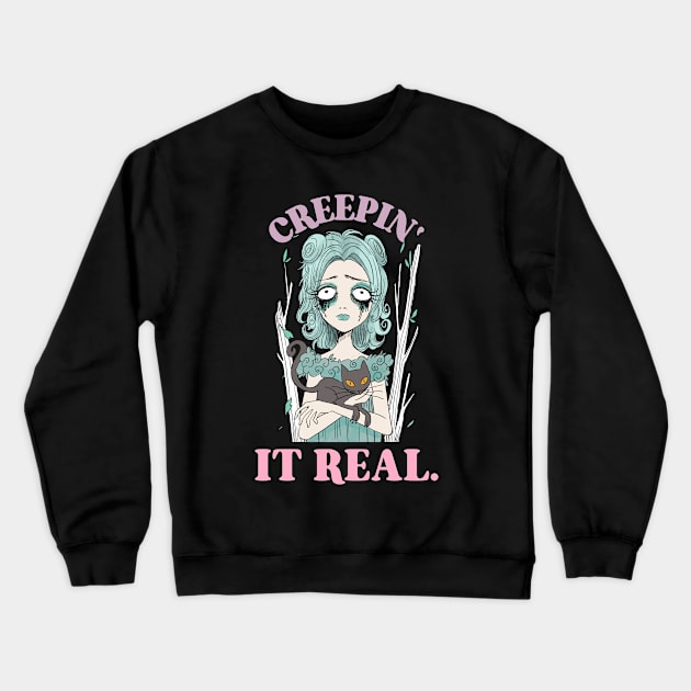 Creepin' It Real Halloween Crewneck Sweatshirt by TayaDesign